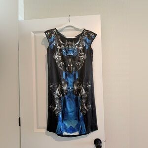 Just Cavalli Blue Baroque Print Sleeveless Shift Dress Size IT 42